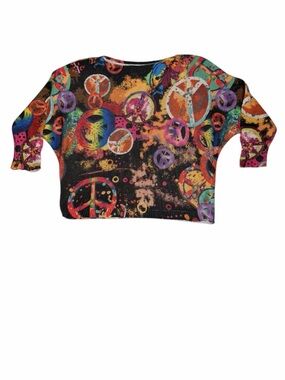 Brand Bazar Made in Italy Peace Sign Sweater Colorful Graphic Dolman OS
